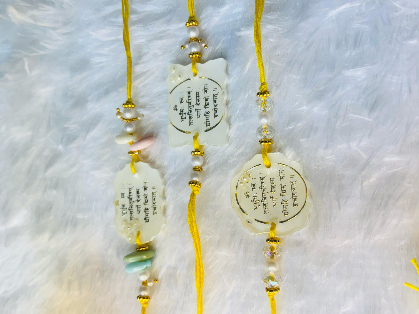 Spiritual Resin Rakhi Set – Sacred Symbols & Premium Design. Set of FIVE