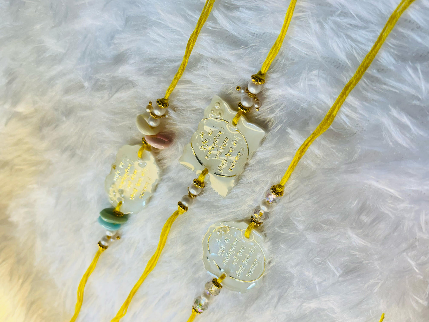 Spiritual Resin Rakhi Set – Sacred Symbols & Premium Design. Set of FIVE